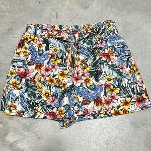 Joe B by Joe Benbasset Linen blend paperbag high waist colorful floral shorts XL